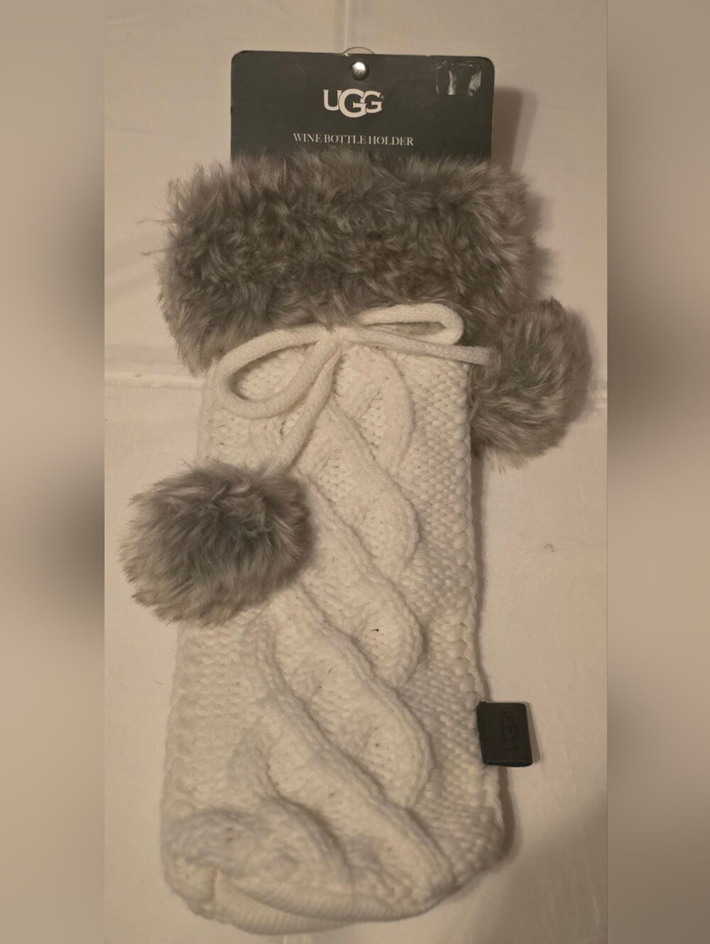 Bottle Holder Faux Fur Pom Poms Cream New With Tags NWT